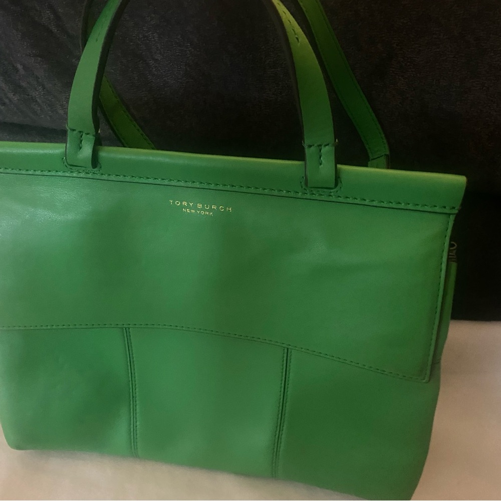 Tory Burch Block T Leather Satchel GREEN
